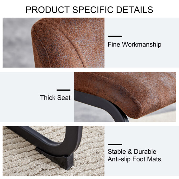 A set of two brown chairs, including suede cushions and black metal legs. Small size, suitable for select groups, suitable for dining room, kitchen, terrace and guest office chairs (set of 2)
