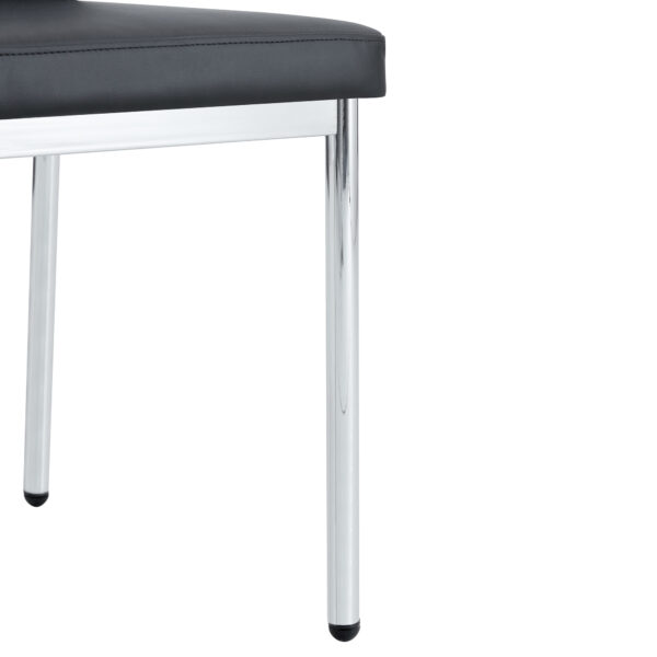77142ab9ae6d4e0f966b6baddc6f273d_18d765956b6607a38495632e832e5442 Luxury Simple Chair - Set of 6 BLACK PU Material High Resilience Dining Chair with Metal Silver Leg.The Chair Back Has a Vertical Stripe Design With Smooth And Uniform Lines.