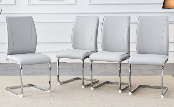 7737bdacf4474d71998fecd663581da9_5cd223db932e3619b57f5b71f7952cab Luxury Simple Arch Chair - Set of 4 Light Gray PU Material High Resilience Dining Chair with Arched Metal Silver Leg.