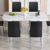 Table and chair set.64.5x35.4 Inch Stylish White Marble Textured Dining Table.Paried With 6 Black PU dining chairs, Silver Metal Legs.Simple and versatile.High Elasticity Sponge Filling.