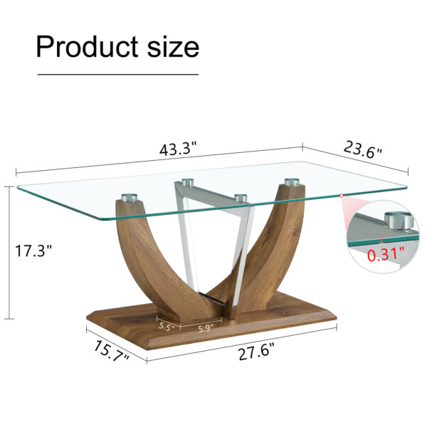 773c82c0658e43118b28694666a895bf_20240321_3c63c28444ba86ffe83be4d4cb19832e Modern minimalist transparent tempered glass coffee table with wooden MDF legs and stainless steel decorative columns. Computer desk. Game table. CT-907
