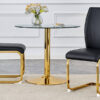 Luxury Simple Arch Chair - Set of 2 BLACK PU Material High Resilience Dining Chair with Arched Metal Gold Leg.