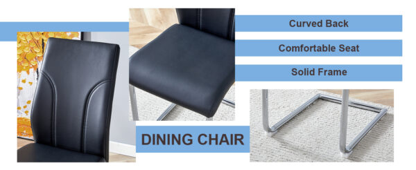 2 Dining Chair Set, Black Dining Chair Set, PU Material High Back Seat and Sturdy Leg Chair, Suitable for Dining Room, Kitchen, Living Room