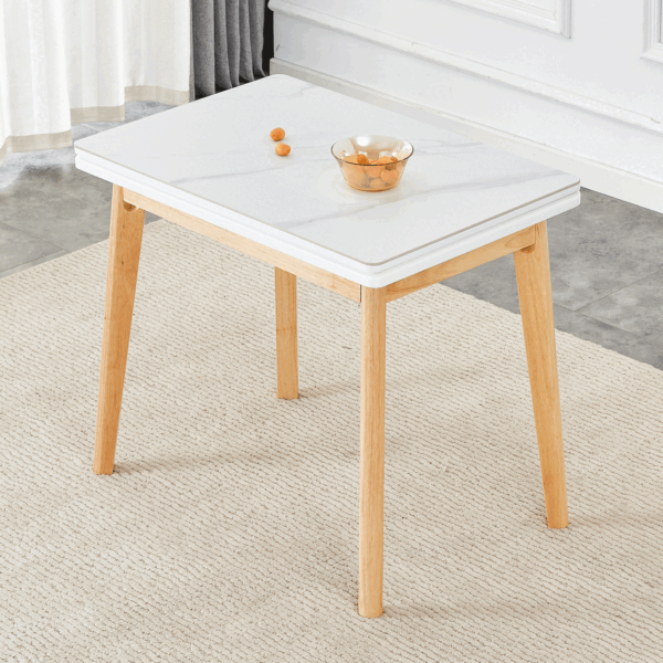77878d600f9f4041a26572758f91ebd7_1a7719c0d21d63947a6988fd1a1054ab White sintered stone tabletop with rubber wooden legs, foldable computer desk, foldable office desk, suitable for restaurants, living rooms, terraces, kitchens
