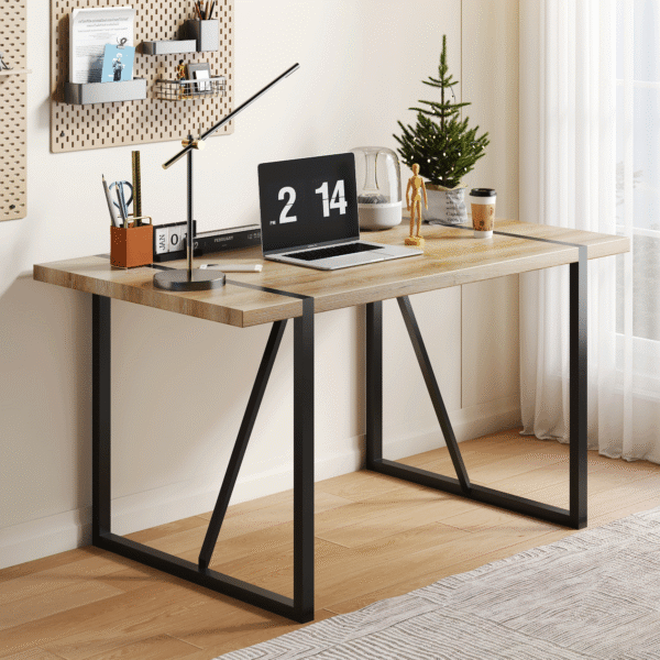 Rustic Industrial Rectangular Wood Dining Table For 4-6 Person, With 1.5" Thick Engineered Wood color Tabletop and Black Metal Legs,Desk For Kitchen Dining Living Room, 55.1" x 31.4"x 29.9"1529W115172