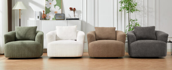 360° Swivel Chair, 38.2" Accent Chair Sofa, Upholstered Swivel Barrel Sofa Chair with a Throw Pillow for Living Room, Bedroom, Office and Hotel, Grey