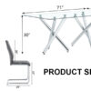 Table and chair set.71''*35.4'' Inch Modern Luxurious Transparent Tempered Glass Dining Table Set with 8 Chairs.Double Fork Silver Metal Table Legs.Dark Gray High-quality PU Dining Chairs.