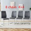 Modern Dining Chairs with Faux Leather Padded Seat Dining Living Room Chairs Upholstered Chair with Metal Legs Design for Kitchen, Living, Bedroom, Dining Room Side Chairs Set of 8 (Grey+PU)C-001