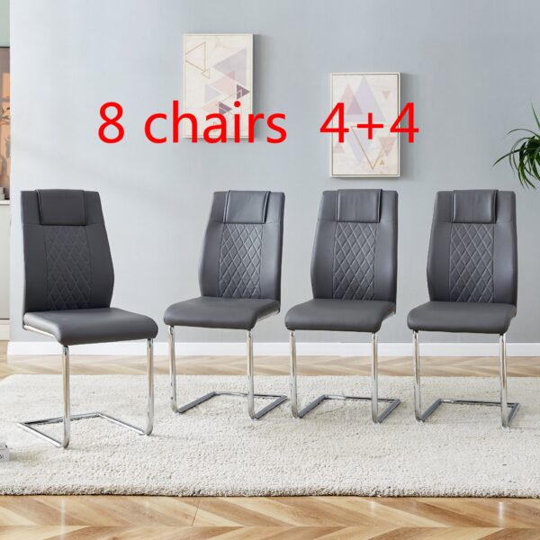 Modern Dining Chairs with Faux Leather Padded Seat Dining Living Room Chairs Upholstered Chair with Metal Legs Design for Kitchen, Living, Bedroom, Dining Room Side Chairs Set of 8 (Grey+PU)C-001