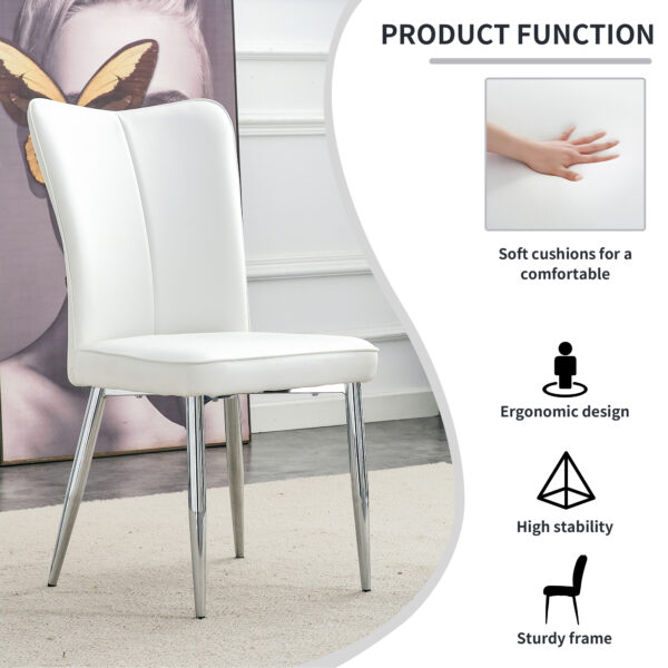 77ec63f94f414827b3e159fff096cf97_20231018_e441b52ae6a0cf6dfd30c9bb6d3cbab0 Modern minimalist dining chairs, office chairs. 4-piece set of white PU seats with silver metal legs. Suitable for restaurants, living rooms, and offices. C-008