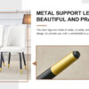 Table and chair set.The table has a glass top with imitation marble pattern stickers and stainless steel golden legs. Paried with chairs with PU artificial leather backrest cushions and black legs.