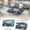 31.4 Inch Modern Two-Tier Square Coffee Table - An Elegant Combination of Clear Glass and Black Marble Pattern Sticker.It can be used as a coffee table,a side table or a display stand.