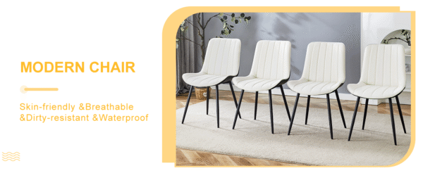 78814c5d30bf482a99f078f9fe0aebe2_6e3d1e8d971894fb3b83fbeeba4b3f1b Extended Seat Cushion PU Dining Chair Set - Four Pieces.Smooth line design.Can integrate well into various modern home decoration styles.White and Black Splicing Colors.