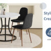 Table and chair set.A Modern Minimalist Circular Dining Table With A Diameter Of 33.3 Inches.Paired With 4 Black Linen-Cotton Material High Resilience Dining Chair with Metal Leg.
