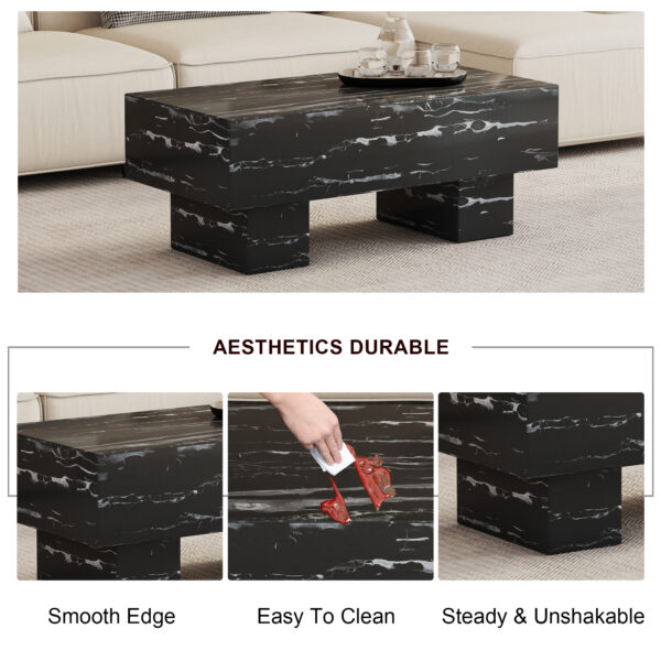 78ac10a03233441eae116d334cd771cf_20240123_1d241440a92d85b988414e5504589a5b The black coffee table has patterns. Modern rectangular table, suitable for living rooms and apartments. 43.3"*21.6"*17.2"