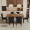 Table and chair set.64.5 x 35.4 Inch Stylish Wood Color Textured Dining Table.Perfectly Blending Simplicity And Transparency.Paried With 6 Black PU Dining Chairs with Walnut Color Metal Leg.