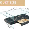 43.3 Inch Modern Two-Tier Coffee Table - Clear Tempered Glass and Black Marble Texture, Multifunctional Storage Design.The bottom tier includes a drawer.Can be used as a coffee table,side table,etc.