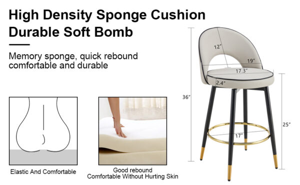 78eb29f538f2407e8c8b6a664cfe65e9_324140fe7ad31446ac0abd5af7b2b5bc 360 ° rotatable bar chair.Modern PU comfortable upholstered bar chair with smooth and beautiful black metal legs for dining room, kitchen, terrace and guest office chair.Set Of
2.W1151P153940