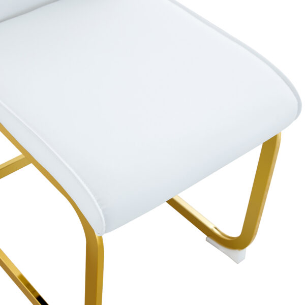78f0597283f44144bc696092c87eb337_134ed7e1e3ad5dc57bffda0235b8cc26 Luxury Simple Arch Chair - Set of 6 White PU Material High Resilience Dining Chair with Arched Metal Gold Leg.