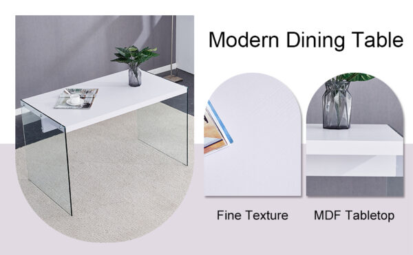 7927483d802f4c408e4252ecf8aa7e8b_c9d531894ef7065b1fc633c52694b0c2 Table and chair set.White MDF Coffee Table - Reinforced with Tempered Glass Legs.Paired with 4 Dark Gray high-quality PU chairs with silver metal legs.