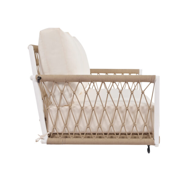 TREXM 1-Piece Woven Rope Outdoor Swing Sofa with Soft Cushions Seating 2 for Patio, Courtyard and Balcony (Beige)