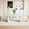 Table and chair set.63"*35.4" White Imitation Marble Pattern MDF Dining Table Set - 4 PU Chair With White Saddleback, Geometric Pattern Backrest,Silver Curved Metal Leg.Suitable For Various Scenes.