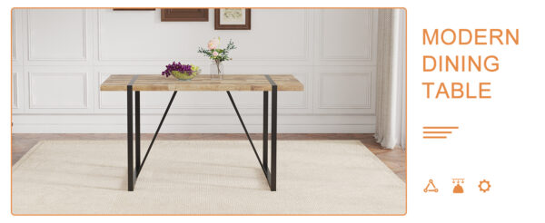 795453ccbfa34151a60f3bc1390b9670_c2ec1c4b7235d9dc7c545c45f49df5ab A minimalist retro rectangular dining table with a specially textured top and black metal legs.Contemporary Minimalist MDF Wood Color Textured Tabletop.Able To Give People A Visual Beauty With Rules.