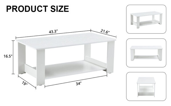 7965cafe28d54e37a2006febbdce3604_20240206_ae799e9f625fa4912604cbad81bcc676 A modern and practical white coffee table and coffee table. The double layered coffee table is made of MDF material,. Suitable for living room, bedroom, and study.43.3"*21.6"*16.5" CT-16