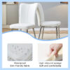 Table and chair set.Elegant Transparent Tempered Glass Dining Set - 71"x35.4" with 8 White PU Chairs with a vertical stripe design on the backrest.