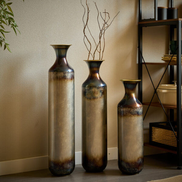 Floor metal vase modern style decoration home droplet shaped white metal vase 3-piece set gorgeous home decoration large glazed metal vase