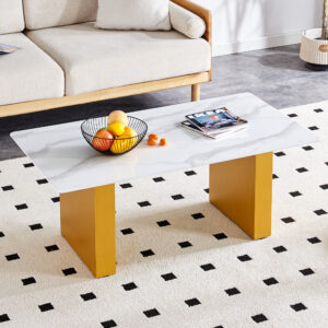 Modern minimalist  Tempered glass with sticker desktop coffee table and dining table, paired with golden MDF decorative columns. Computer desk. Game table. CT-1546