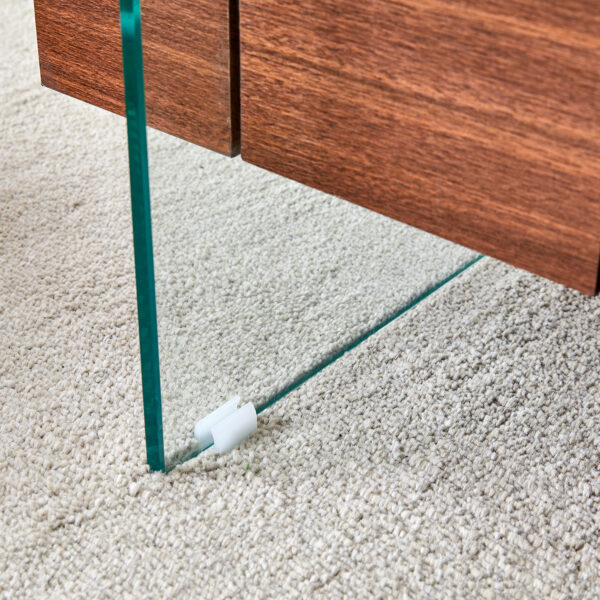43.3 Inch Modern Two-Tier Coffee Table - Clear Tempered Glass and Dark Wood Grain, Multifunctional Storage Design.The bottom tier includes a drawer.Can be used as a coffee table,side table,etc.
