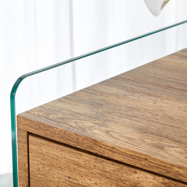 79c5c803e5fc4816ad64f061cf42f9d7_5055192abe86063ada1730c36afc6650 Double-drawer bedside table. The board surface is MDF sticker, and both sides are transparent tempered glass. The design is simple and elegant, with excellent storage functions.