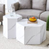 Modern minimalist style hexagonal white marble patterned MDF coffee table set (two-piece set) .Complex texture patterns, style and texture coffee table to redefine your interior decoration.