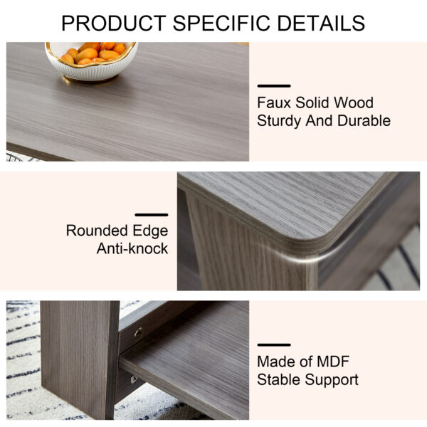 79dfb33f88284515bd84228bd4fb6008_20231011_b2570a22f2edc85e00799ffd98fc56c8 A modern and practical gray textured coffee table,tea table.Double layered coffee table made of MDF material,. Suitable for living room,bedroom and study room. 43.3"*21.6"*16.5" CT-16
