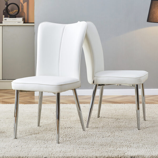 79f4910c38c64201a6af7f019d610b85_20231018_19a7b1b1d0f768351a0b283f96c44a90 Modern minimalist dining chairs, office chairs. 2-piece set of white PU seats with silver metal legs. Suitable for restaurants, living rooms, and offices.W1151116745