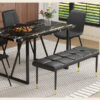 Table and chair set.Modern Black Marble Pattern MDF Dining Table Set - 55"x31.4" with 4 Extended Seat Cushion PU Dining Chairs and 1 Bench,A Choice of Subtle Luxury for Modern Homes.