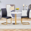 Table and chair set.31.5 Inch Elegant White Marble Pattern Round Dining Table - Suction Molding Annular Texture.Paired With 2 Black PU Material High Resilience Dining Chairs.