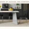 Table and chair set.63*31.4 Inch Luxurious Cold Jade Sintered Stone Dining Table Set - 4 Black Chairs With Silver Metal Legs.Modern Light Luxury.Perfect For Dinner Room,Meeting Room,Kitchen,etc.