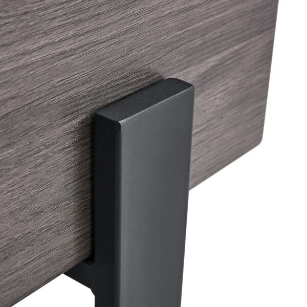 7a41e60850114c93b0c19b3e10346957_20240122_1186f08a43936cd20808f95bff0819f9 A rustic gray wood grain MDF coffee table with black metal legs - an elegant space in natural wood tones