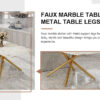 Table and chair set, large modern minimalist rectangular dining table, 0.39-inch imitation marble tabletop and golden metal legs, soft leather seats. F-1537