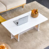Chinese style white solid wood and imitation rattan coffee table, rectangular solid wood coffee low table, small living room coffee table