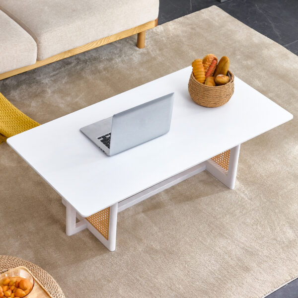 7a59224dc4a94deda89816f152cd8a5c_20231205_147eae7c8198ac0687611961718fde98 Chinese style white solid wood and imitation rattan coffee table, rectangular solid wood coffee low table, small living room coffee table