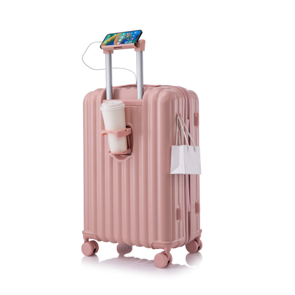 20"/24"/28" 3 pcs/set in ABS Spinner Wheel Luggage, Carry on Suitcase, with Cup Holder & USB Port & Phone Holder (Pink)