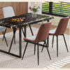 Table and chair set.Modern Black Marble Pattern MDF Dining Table Set-55"x31.4" with 4 Extended Seat Cushion PU Dining Chairs.Brown and Light Gray Splicing Colors Cushion.Iron Pipe Spraying Chair Legs.