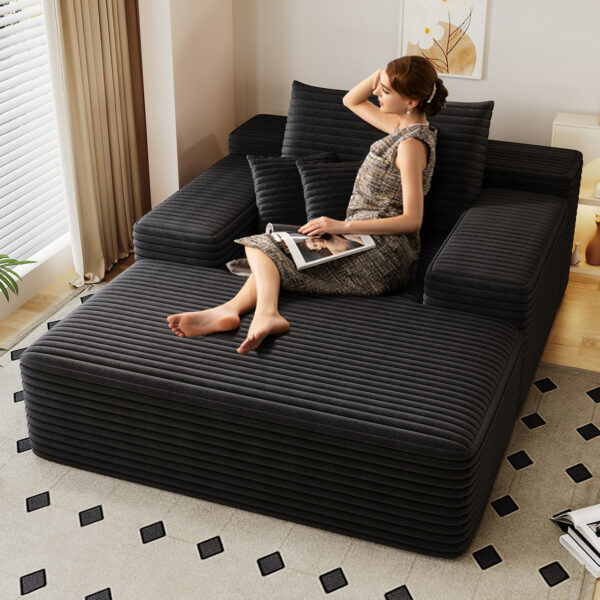 7a9f663470c849f2a4f6763c1222b9eb_28e1ed35bd4bca22aae50f91c0d4db2f Modern Sofa bed lounger for moviebonus room,No Assembly Required,Black(Plush Corduroy Fabric)