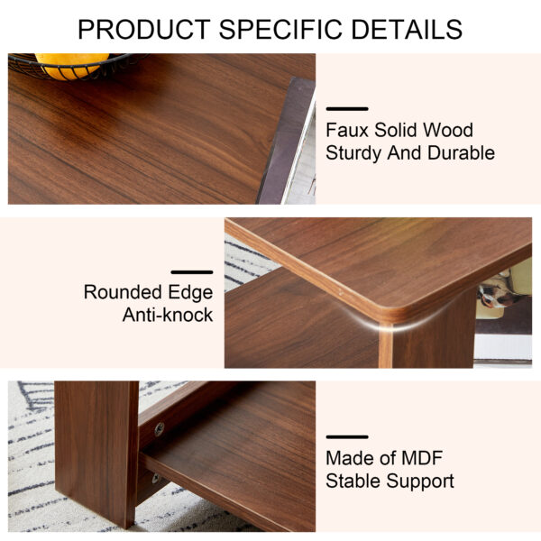 7ac395f0e156459bbdd55480ac8620b2_20231011_2954f0a4bd04fc883f0acd964b8545a2 Modern and practical walnut textured coffee tables , tea tables. The double layered coffee table is made of MDF material. Suitable for living room 43.3"*21.6"*16.5" CT-16