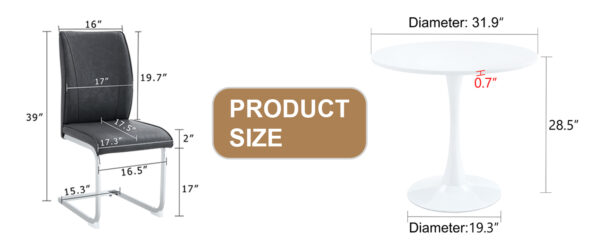 7ac6f07dccd040ffa56ca6bf851f0df4_b68f9e99e1027edd1f6c35e7da1d0732 Table and chair set.Hourglass-Shaped Stable Small Round Table -31.9" * 31.9" With 4 Soft and Comfortable Dark Gray PU Chair With Arched Metal Silver Leg.Create Your Exclusive Low-Key Luxury Space.