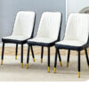 Modern Two-Tone PU Dining Chairs - White and Black spliced chairs With Gold Decorated Legs.White and Black spliced,Black Metal Legs,Set of 4 chairs.