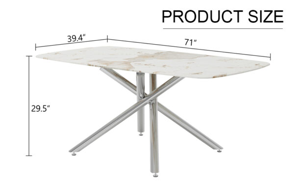 7b0e6f2130e74312a58382b2b61d9448_6ae4b88000b7545ecacdc965ef00c3c5 Large modern minimalist rectangular dining table with 0.39 "imitation marble tabletop and silver metal legs, suitable for kitchens, restaurants, living rooms, conference rooms.W1151S00986